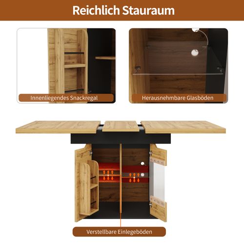 Table Extensible 110-140 cm Avec LED, Snack Et Portes Vitrées