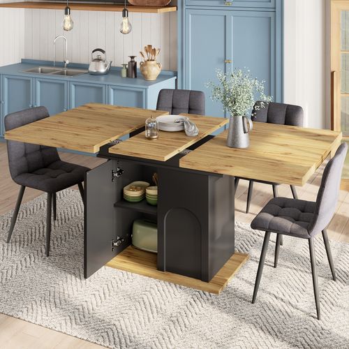 Table Extensible Télescopique 110-140×80 Cm Avec Rangement, Moderne Et Pratique