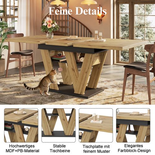 Table Télescopique 119-158,5×80 Cm En Bois Avec Pieds W, Extensible Et Pratique