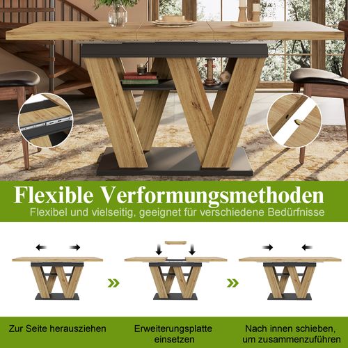 Table Télescopique 119-158,5×80 Cm En Bois Avec Pieds W, Extensible Et Pratique