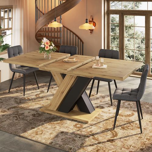 Table Télescopique 119-158,5×80 Cm Bois Avec Pieds En X Et Rangement Intégré