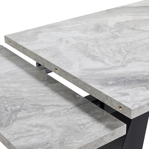 Table Télescopique 99-159×74 Cm Avec Plateau Gris Et Pieds En Colonne