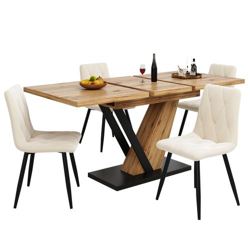 Table à Manger Extensible 120–160×75 Cm Effet Bois Avec Pieds Robustes