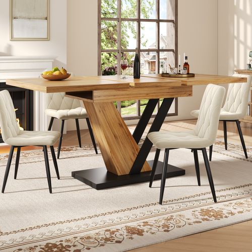 Table à Manger Extensible 120–160×75 Cm Effet Bois Avec Pieds Robustes