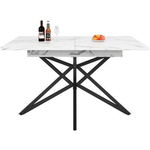 Table Extensible 120–160 Cm Avec Pieds Étoile Noirs Et Plateau Noyer/marbre