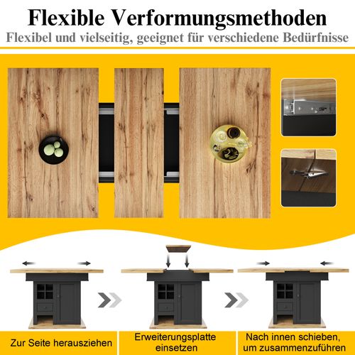 Table Extensible 110–140 Cm Avec Rangements, Tiroirs Et Étagères Intégrées
