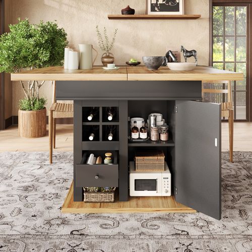 Table Extensible 110–140 Cm Avec Rangements, Tiroirs Et Étagères Intégrées