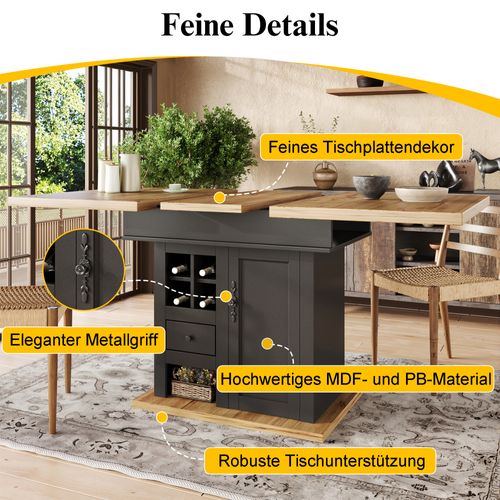 Table Extensible 110–140 Cm Avec Rangements, Tiroirs Et Étagères Intégrées