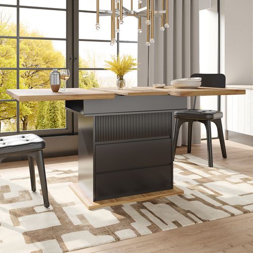 Table Extensible 110–140 Cm Noire Avec Trois Niveaux De Rangement Intégrés