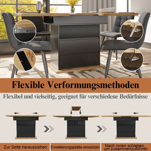 Table Extensible 110–140 Cm Noire Avec Trois Niveaux De Rangement Intégrés