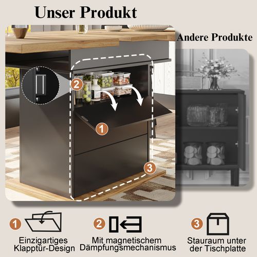 Table Extensible 110–140 Cm Noire Avec Trois Niveaux De Rangement Intégrés