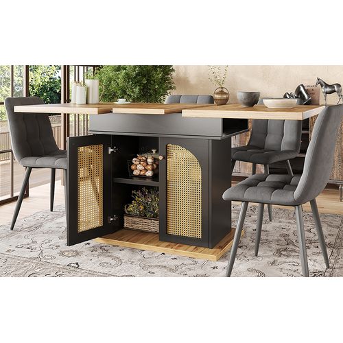 Table Extensible 110–140 Cm Avec Portes En Pe Rattan Et Rangement Intégré