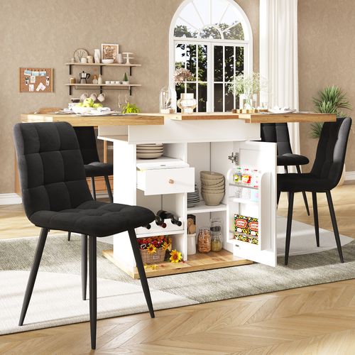 Table Extensible Blanche 110–140 Cm Avec Snack Et Vin Intégrés