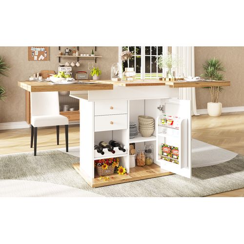 Table Extensible Blanche 110–140 Cm Avec Snack Et Vin Intégrés