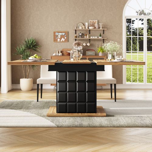 Table Extensible 110–140 Cm Avec Motif à Carreaux Et Rangement Intégré