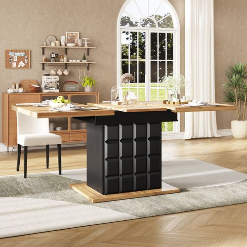 Table Extensible 110–140 Cm Avec Motif à Carreaux Et Rangement Intégré