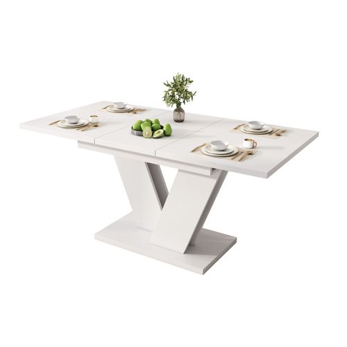 Table à Manger Extensible 120–160 Cm Blanche Avec Pieds En V