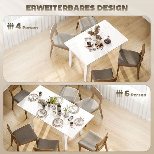 Table à Manger Extensible 120-160 Cm, Design Moderne Blanc Brillant