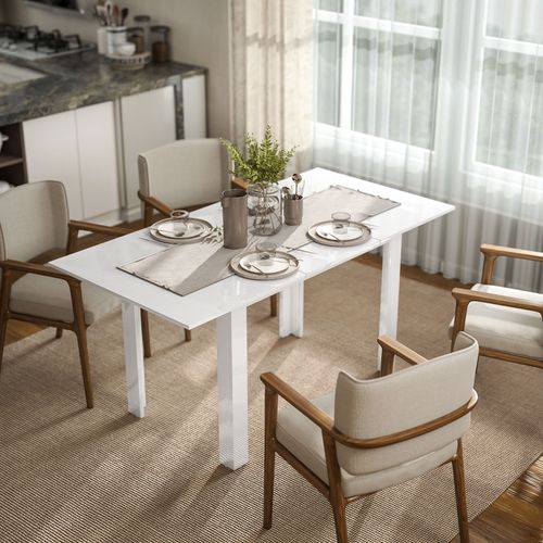 Table à Manger Extensible 120-160 Cm, Design Moderne Blanc Brillant