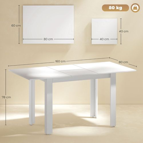 Table à Manger Extensible 120-160 Cm, Design Moderne Blanc Brillant