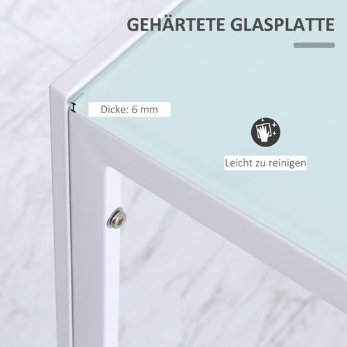 Table à Manger Moderne 120x60 Cm En Verre Trempé Et Métal Blanc