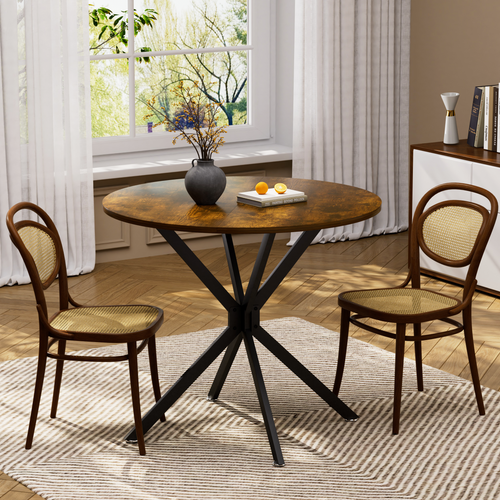 Table Ronde 90 Cm Vintage, Compacte, Pieds Métalliques, Brun/noir