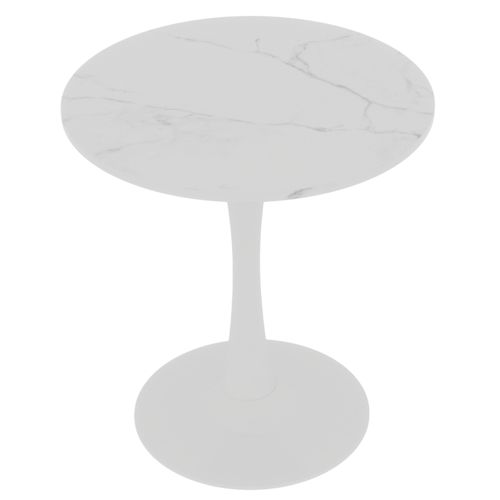 Table Ronde 70 Cm Style Mid-century Blanc Marbré Pour 2-4 Personnes