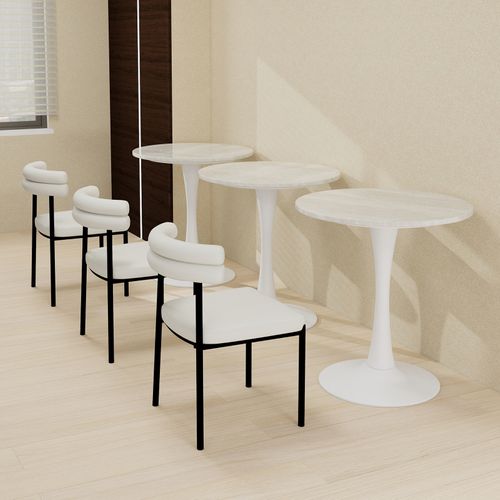 Table Ronde 70 Cm Style Mid-century Blanche Marbrée Pour 2-4 Personnes