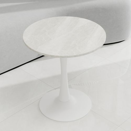 Table Ronde 70 Cm Style Mid-century Blanche Marbrée Pour 2-4 Personnes