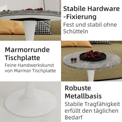 Table Ronde 70 Cm Style Mid-century Avec Plateau Marbre Gris Foncé Pour 2-4 Personnes