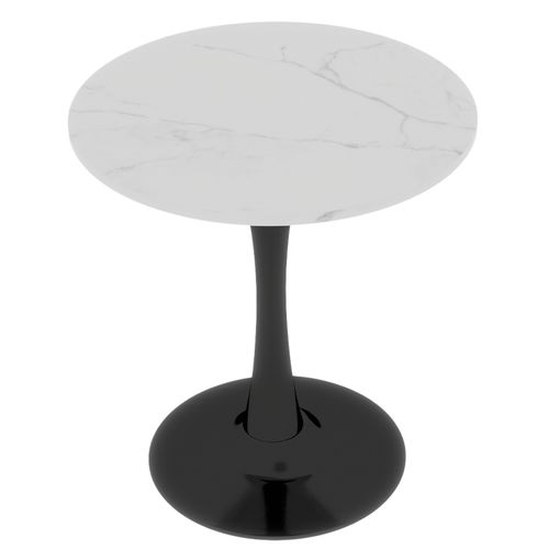 Table Ronde 70 Cm Style Mid-century Avec Plateau Marbre Blanc Et Pieds Noirs