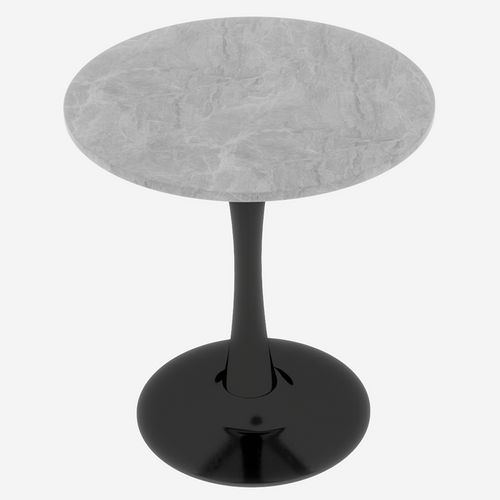 Table Ronde 70 Cm Style Mid-century Avec Plateau Marbre Gris Clair Et Pieds Noirs
