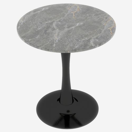 Table Ronde 70 Cm Style Mid-century Avec Plateau Marbre Gris Veiné Et Pieds Noirs
