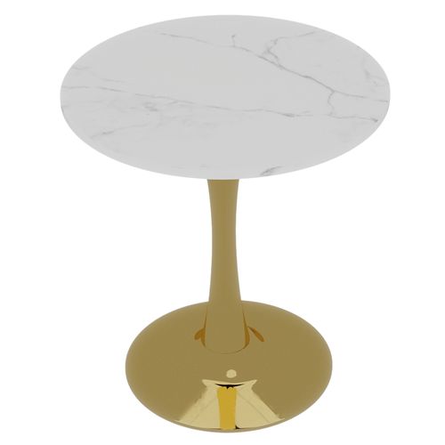 Table Ronde 70 Cm Style Mid-century Avec Plateau Marbre Blanc Et Pieds Dorés