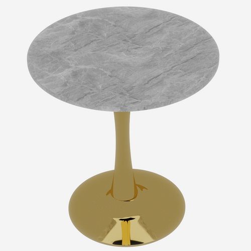 Table Ronde 70 Cm Style Mid-century Avec Plateau Marbre Gris Clair Et Pieds Dorés