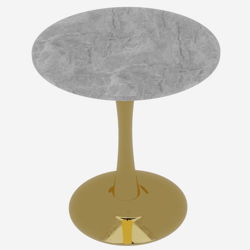 Table Ronde 70 Cm Style Mid-century Avec Plateau Marbre Gris Clair Et Pieds Dorés