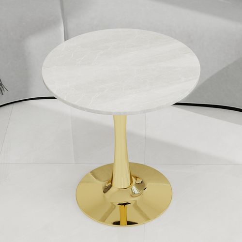 Table Ronde 70 Cm Style Mid-century Avec Plateau Marbre Crème Et Pieds Dorés