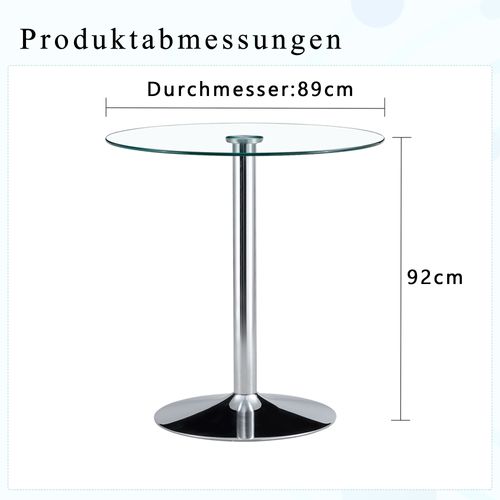 Table Haute Ronde 89 Cm En Verre Pieds Métal Argenté Style Luxe