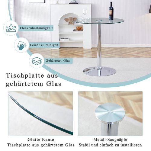 Table Haute Ronde 89 Cm En Verre Pieds Métal Argenté Style Luxe