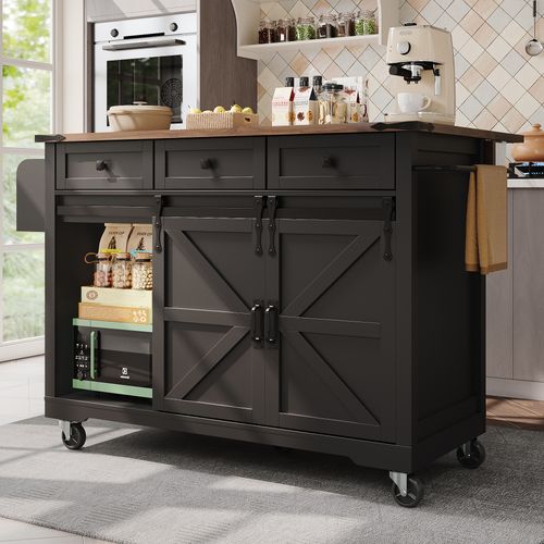Desserte De Cuisine Noir Avec Plateau Extensible, Chariot De Service à Roulettes 140 Cm