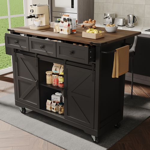 Desserte De Cuisine Noir Avec Plateau Extensible, Chariot De Service à Roulettes 140 Cm