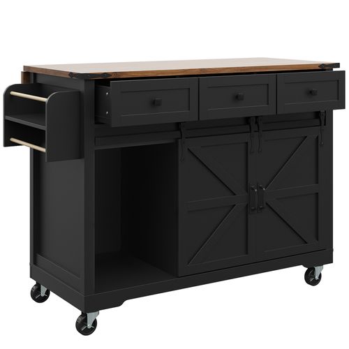 Desserte De Cuisine Noir Avec Plateau Extensible, Chariot De Service à Roulettes 140 Cm