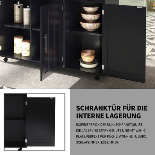 Desserte De Cuisine Noire Avec Plateau Rabattable Et Rangements, 129 Cm