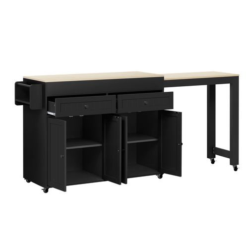 Desserte De Cuisine Mobile Noir Et Naturel Avec Plan Extensible Et Rangements
