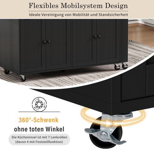 Desserte De Cuisine Mobile Noir Et Naturel Avec Plan Extensible Et Rangements