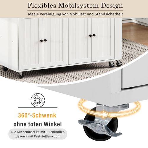 Desserte De Cuisine Mobile Blanc Et Noyer Avec Plan Extensible Et Rangements