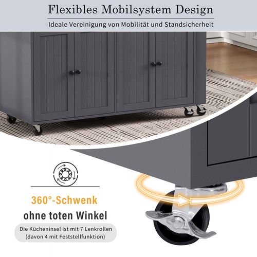 Desserte De Cuisine Mobile Gris Et Bois Naturel Avec Plan Extensible Et Tiroirs