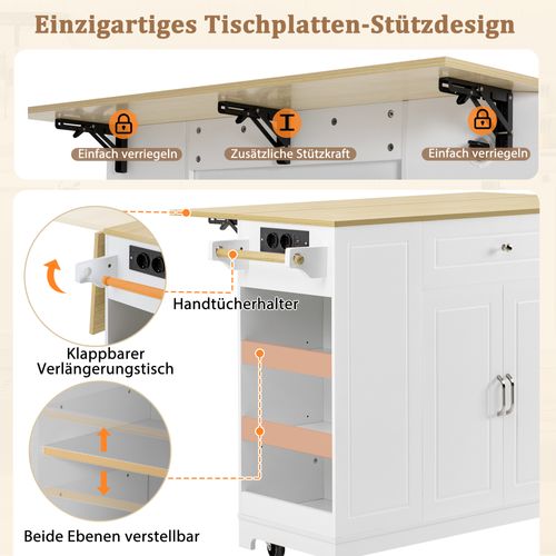 Desserte De Cuisine Mobile Blanc Avec Tiroirs Multifonctions Et Poubelle Intégrée