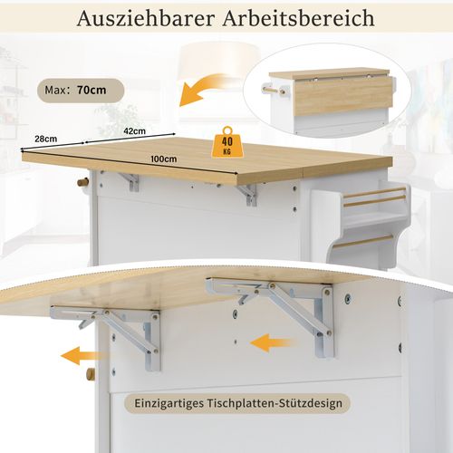 Desserte De Cuisine Mobile Blanc Avec Table Extensible Et Support à Verres