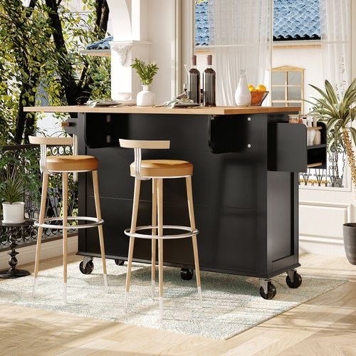 Desserte De Cuisine Mobile Noir Avec Portes En Verre Et Grand Rangement